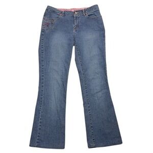 Fetish‎ by Eve Womens Blue Medium Wash Flare Denim Jeans Mid Rise Size 31x27.5
